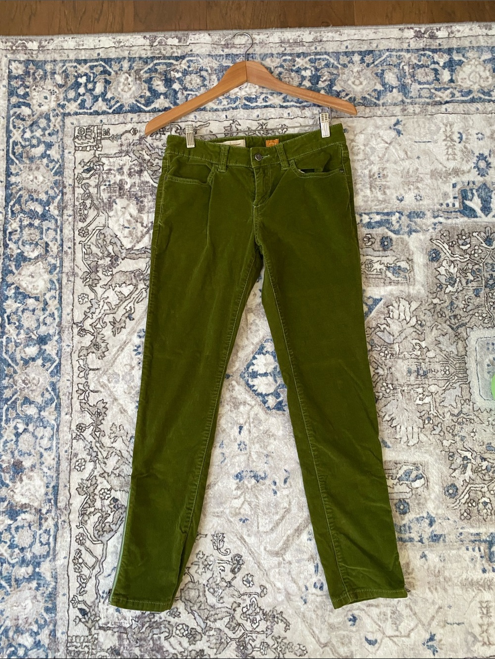 Anthropologie Pilcro Green Mid Rise Corduroy Pants with Side Zip Hem